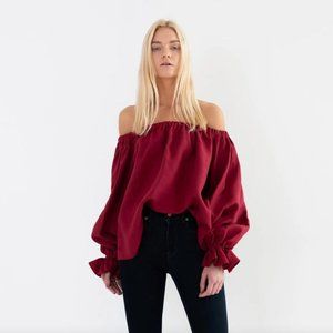 Off The Shoulder Linen Top Linen Blouse / Handmade Clothing Love & Confuse Alice